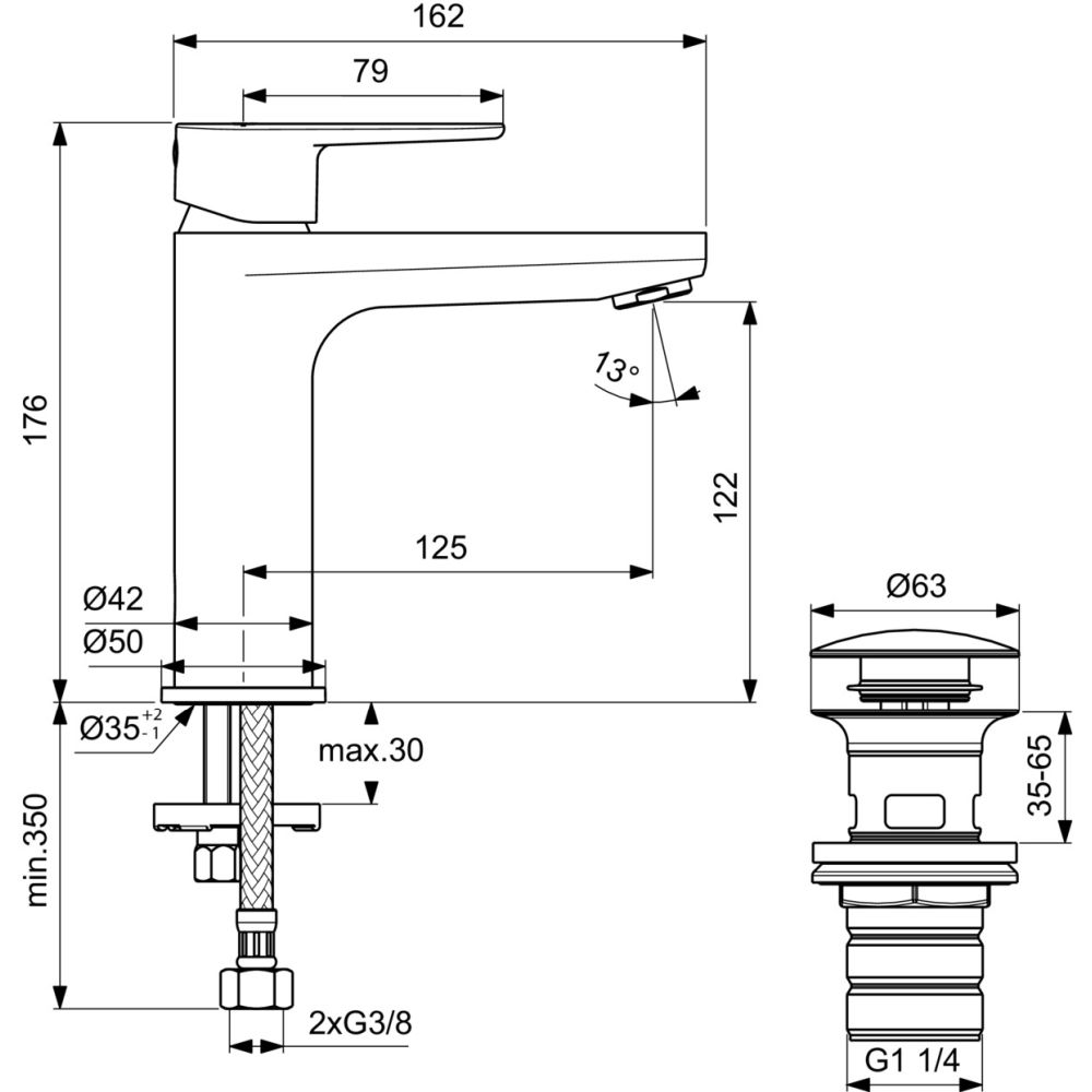 Baterie lavoar Ideal Standard Cerafine O argintiu cu ventil click-clack inclus BD131SI [5]