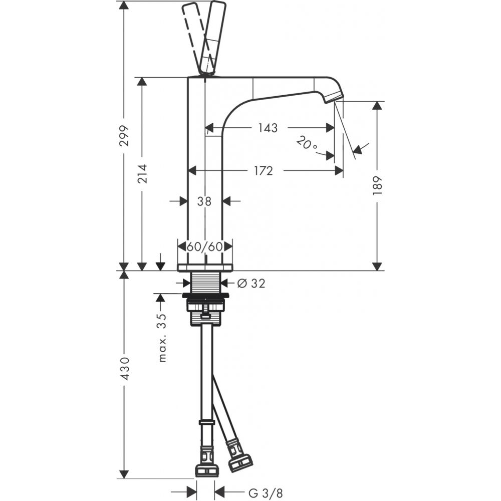 Baterie lavoar inalta crom cu ventil inclus Hansgrohe Axor Citterio E [3]