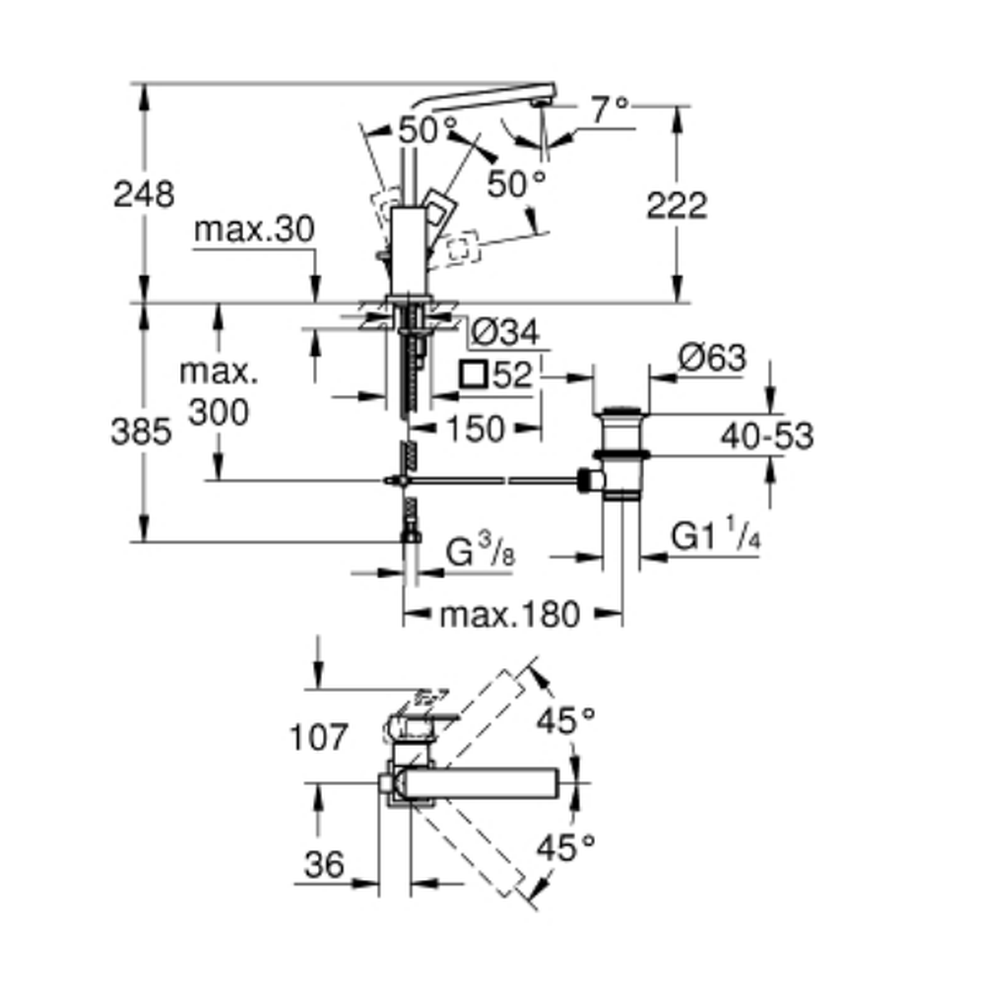 Baterie lavoar culoare crom, marimea L, Grohe Eurocube [2]