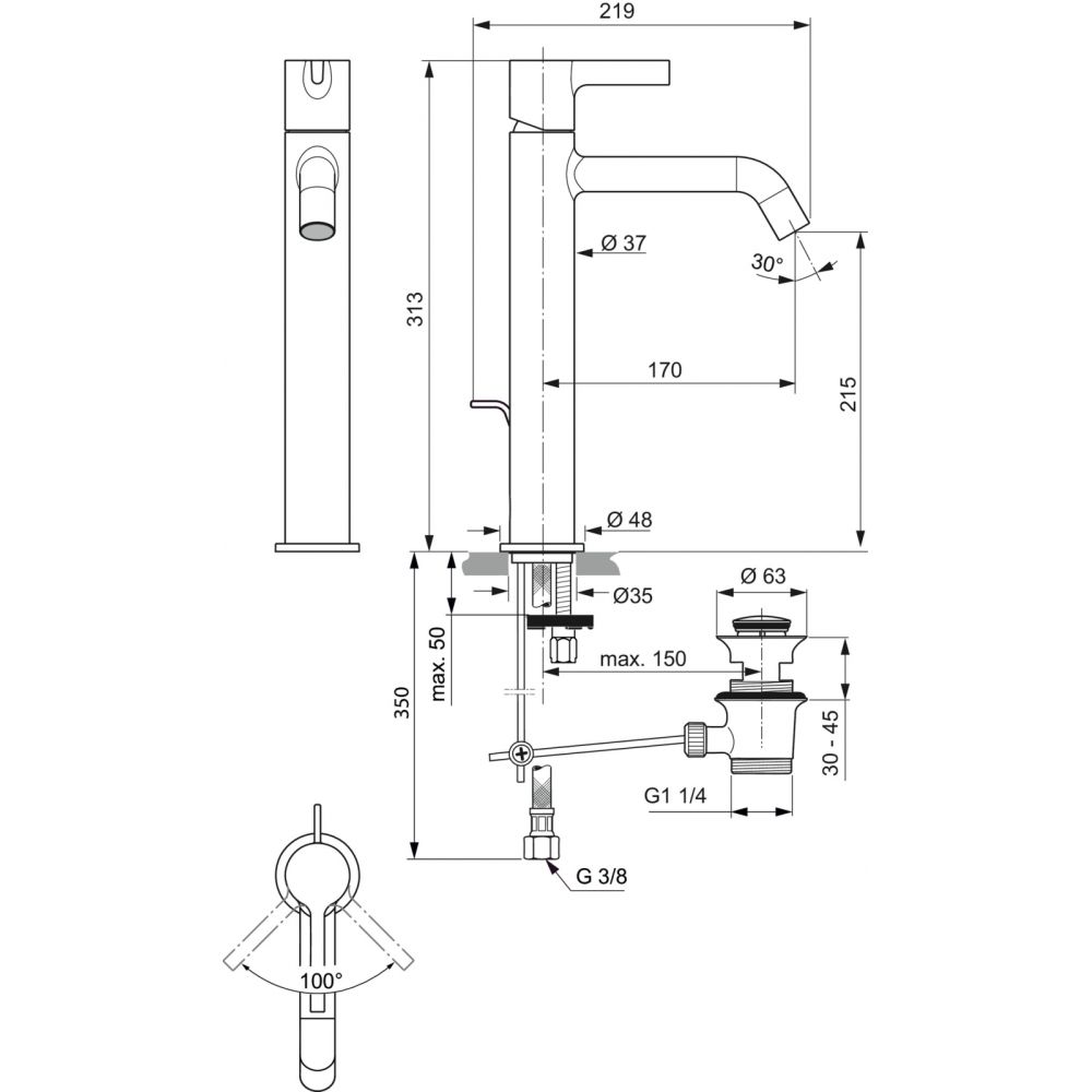 Baterie lavoar inalta Ideal Standard Joy crom lucios cu ventil pop-up inclus [5]