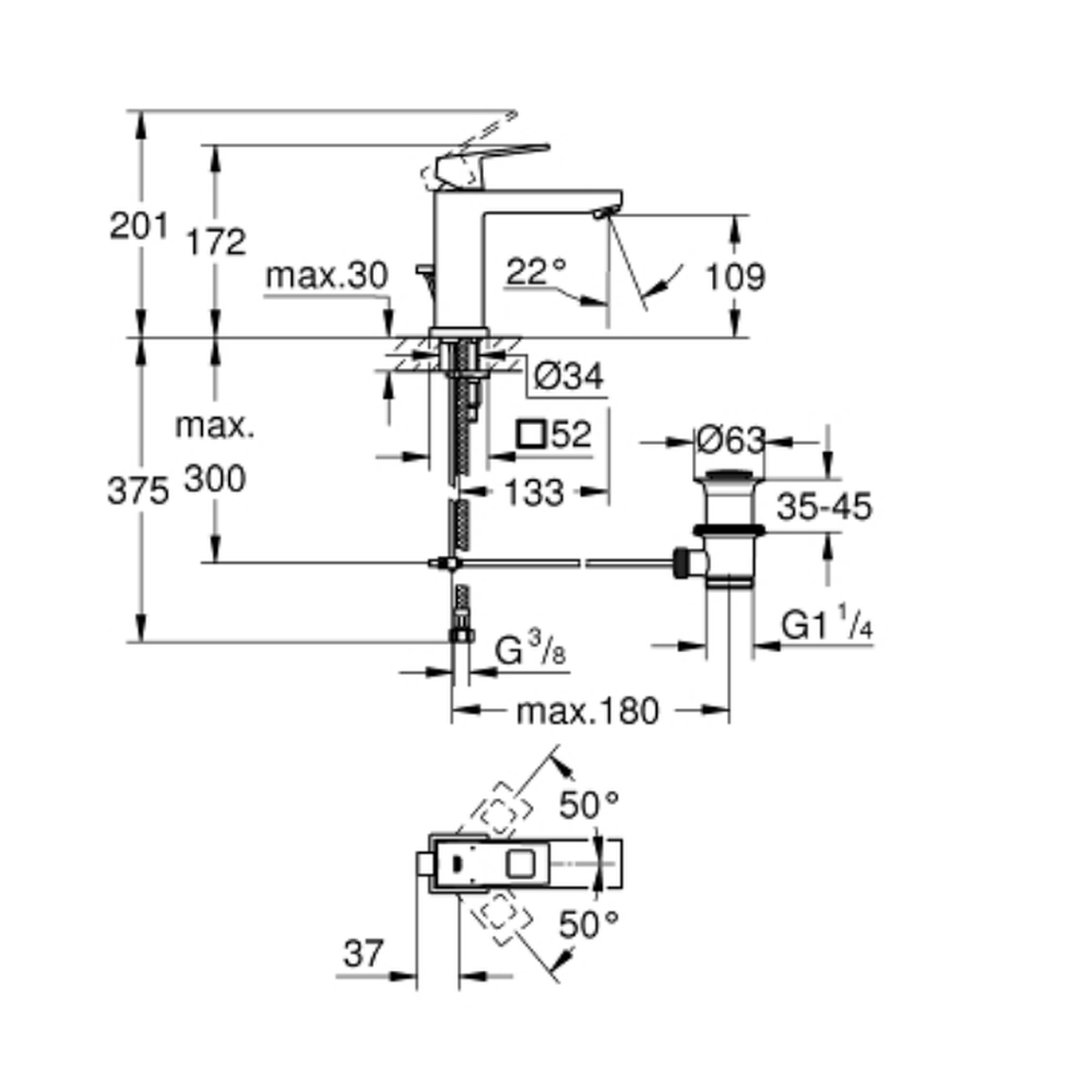 Baterie lavoar culoare crom Grohe Eurocube [2]