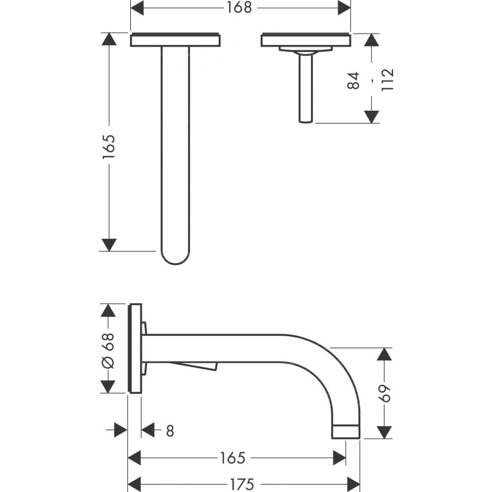 Baterie lavoar incastrata crom, pipa 165 mm, Hansgrohe Axor Uno 2 [2]