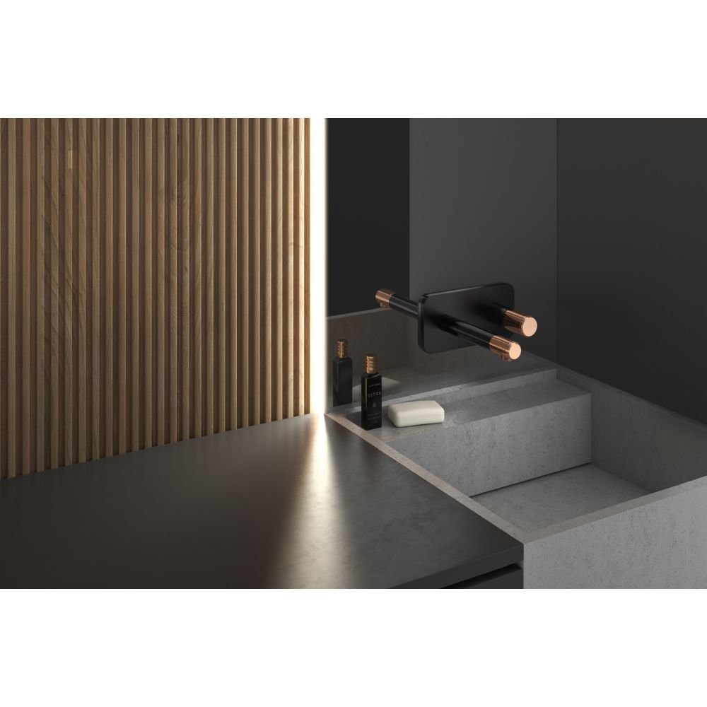 Baterie lavoar incastrata FDesign Ardesia, corp incastrat inclus, negru mat/rose gold lucios [4]