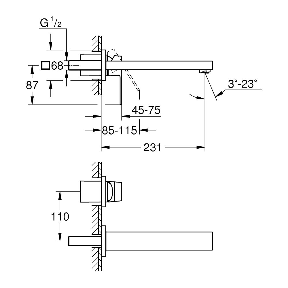 Baterie lavoar incastrata Grohe Eurocube, marimea M, antracit periat Hard Graphite [4]