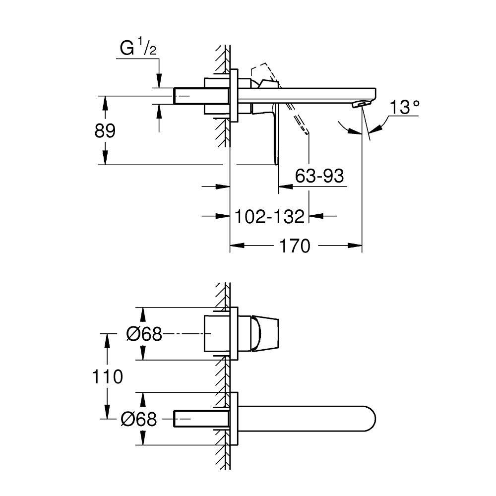 Baterie lavoar incastrata Grohe Eurosmart Cosmopolitan, marimea S, crom lucios [2]