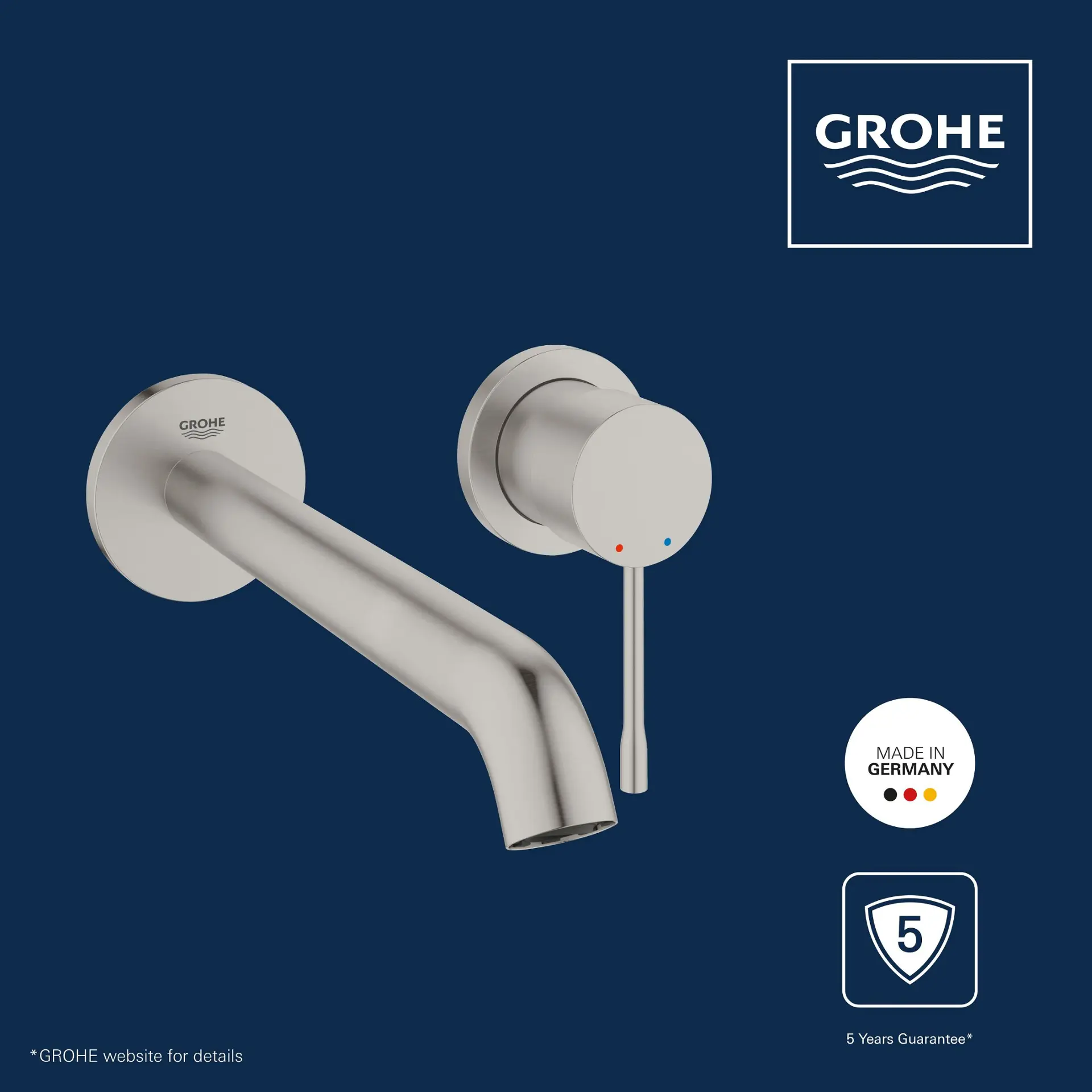Baterie lavoar L incastrata, instalare cu 2 gauri, supersteel, Grohe Essence [4]