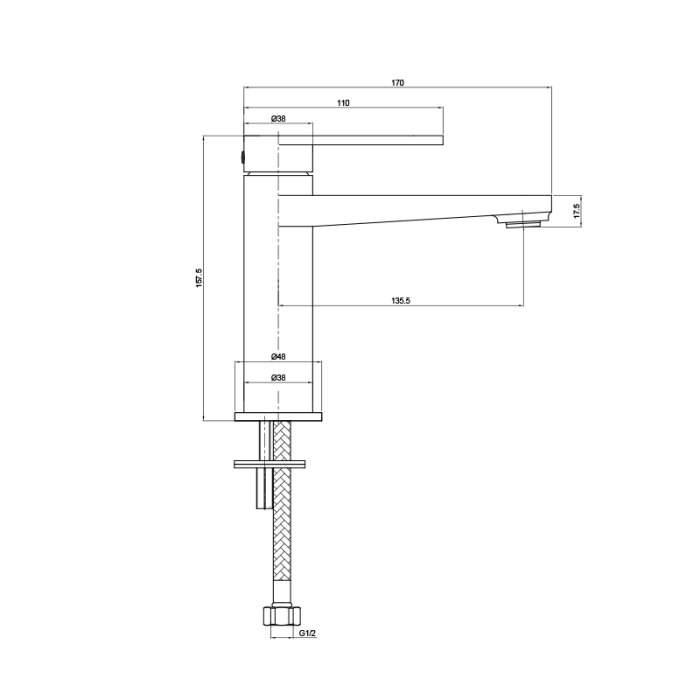 Baterie lavoar din alama sanitara, crom lucios, pipa fixa 15.7 cm, LaVita Coral [3]