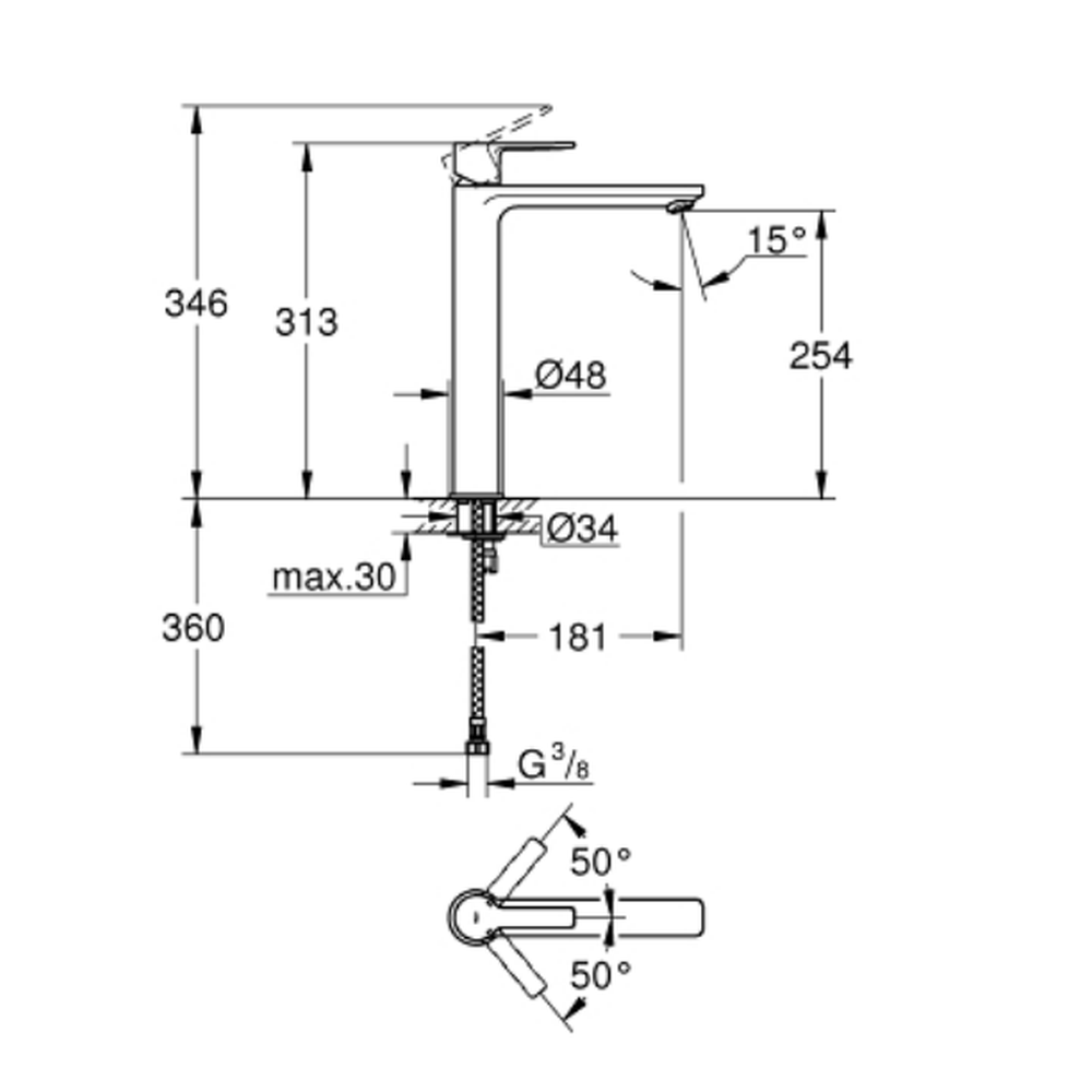 Baterie lavoar inalta culoare crom Grohe Lineare [2]