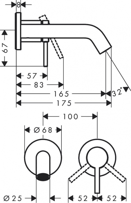 Baterie lavoar montaj pe perete, negru mat, Hansgrohe Tecturis S  [2]