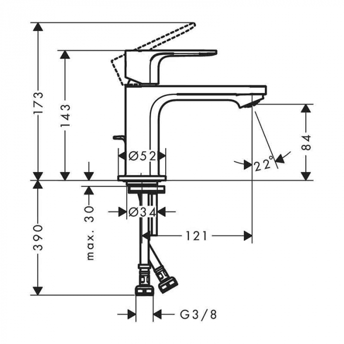 Baterie lavoar negru mat, tehnologie CoolStart, monocomanda, Hansgrohe Rebris S 80 [2]