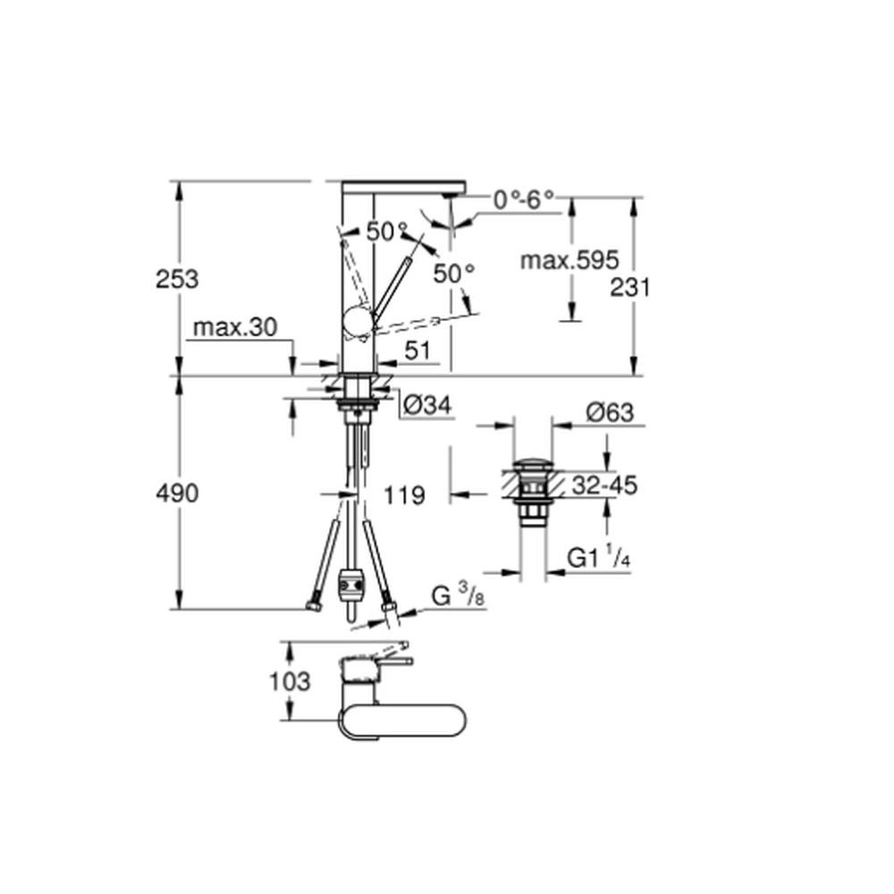 Baterie lavoar culoare crom, marimea L, pipa extractibila, Grohe Plus [2]