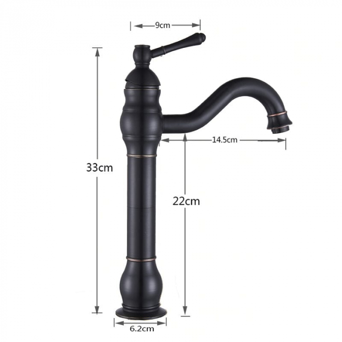 Baterie lavoar cu pipa pivotanta 360 de grade, negru, montare pe blat, retro Groben Nose [7]
