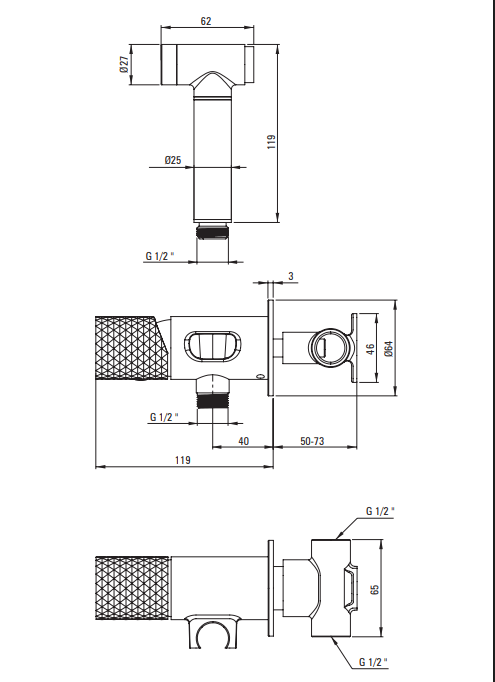 Baterie bideu incastrata cu para de dus, otel, Deante Silia Hexa [2]