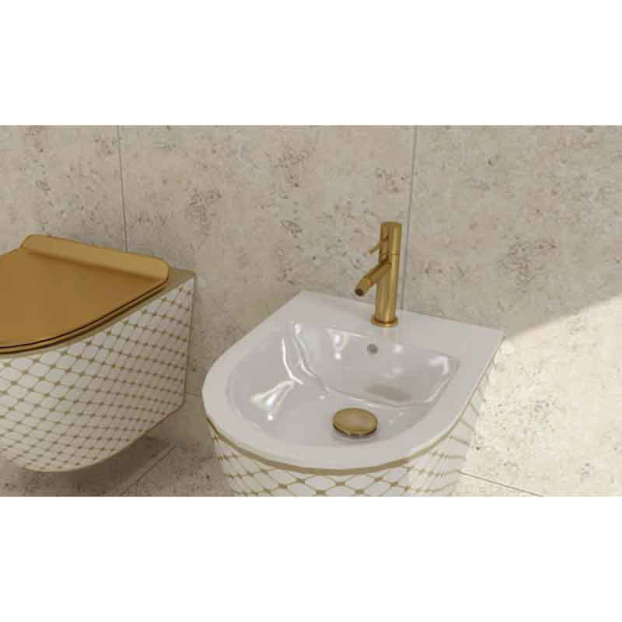 Baterie bideu din alamă sanitară, auriu periat, pipă fixă 13 cm,  LaVita Verdi [2]
