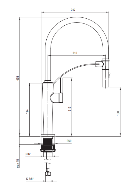 Baterie pentru chiuveta bucatarie, auriu, cap mixer, pipa flexibila, 2 tipuri de jet, Deante Corda [4]