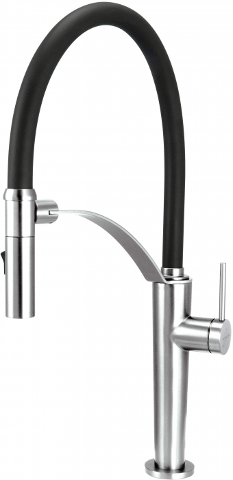Baterie pentru chiuveta bucatarie, crom, cap mixer, pipa flexibila, 2 tipuri de jet, Deante Corda