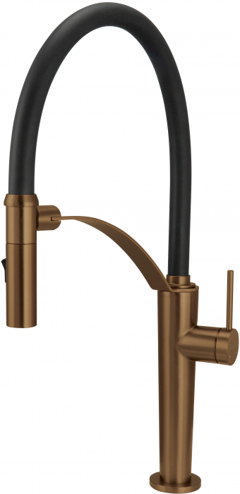 Baterie pentru chiuveta bucatarie, bronz, cap mixer, pipa flexibila, 2 tipuri de jet, Deante Corda