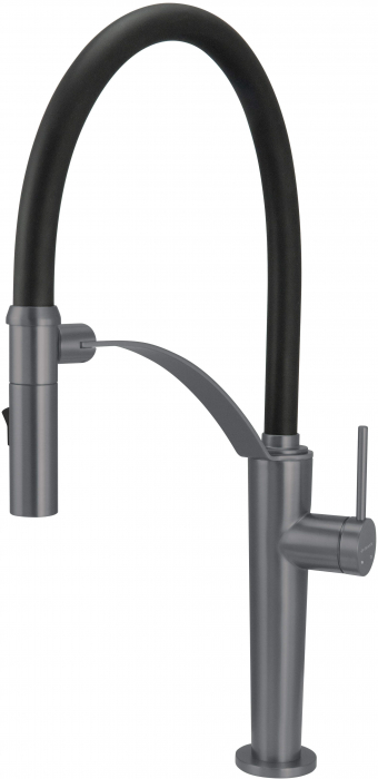 Baterie pentru chiuveta bucatarie, titan, cap mixer, pipa flexibila, 2 tipuri de jet, Deante Corda