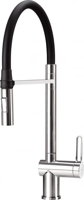 Baterie pentru chiuveta bucatarie, crom, cap mixer, pipa flexibila, 2 tipuri de jet, Deante Magnetic