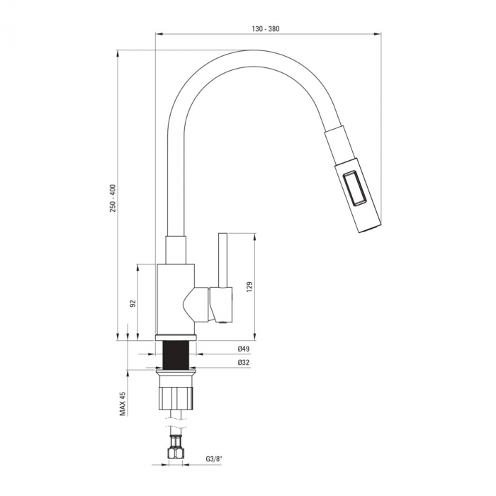 Baterie pentru chiuveta bucatarie, antracit, cap mixer, pipa flexibila, 2 tipuri de jet, Deante Luno [2]