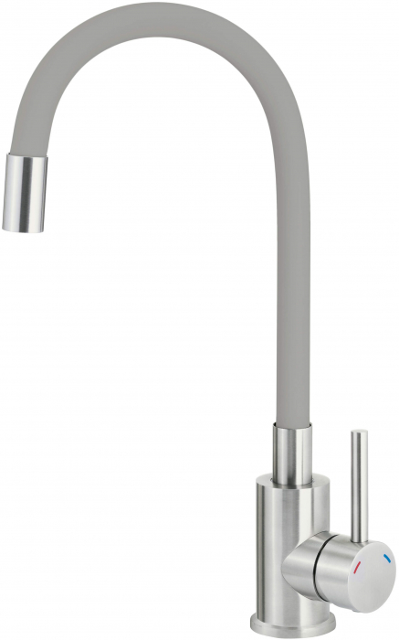Baterie pentru chiuveta bucatarie, gri, cap mixer, pipa flexibila, Deante Luno