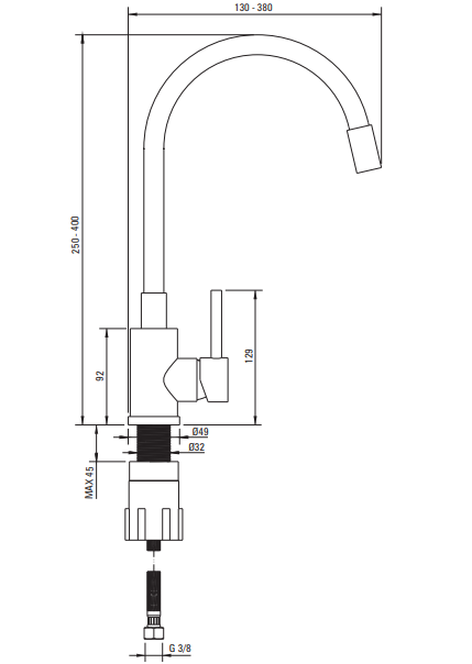 Baterie pentru chiuveta bucatarie, gri, cap mixer, pipa flexibila, Deante Luno [2]