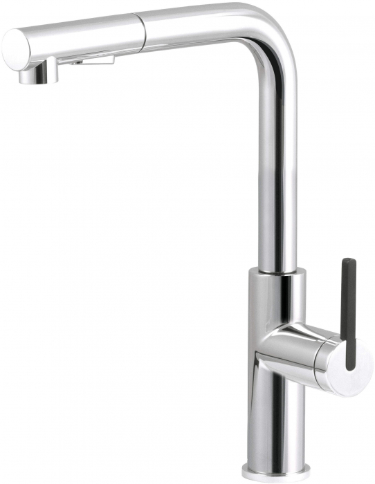 Baterie pentru chiuveta bucatarie, crom, cap mixer, 2 tipuri de jet, dus extractabil, Deante Momi