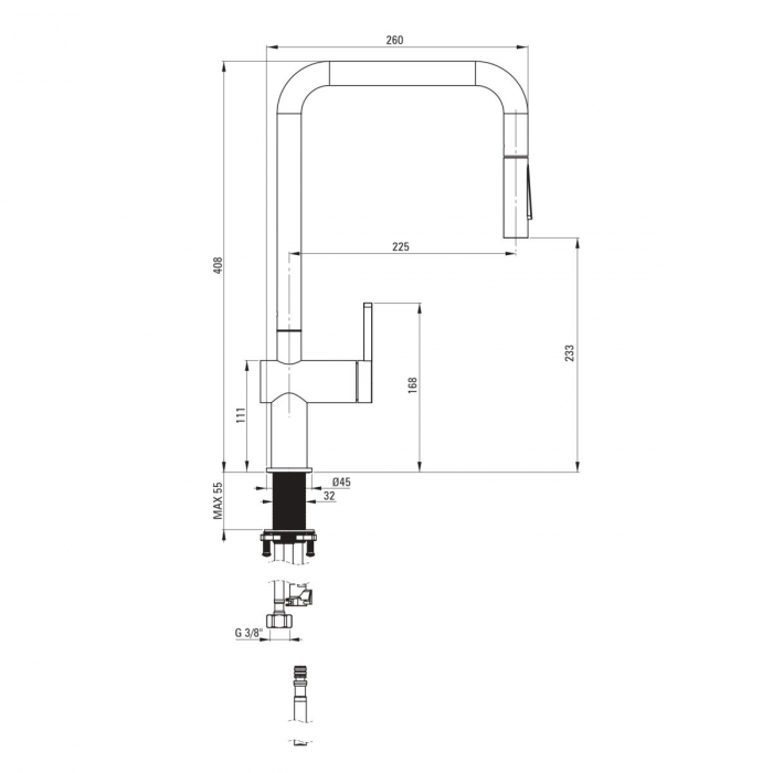 Baterie pentru chiuveta bucatarie, titan, cap mixer, 2 tipuri de jet, dus extractabil, Deante Momi [2]