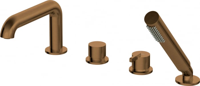 Baterie pentru cada, bronz periat, cu 4 orificii, set dus inclus, Deante Silia