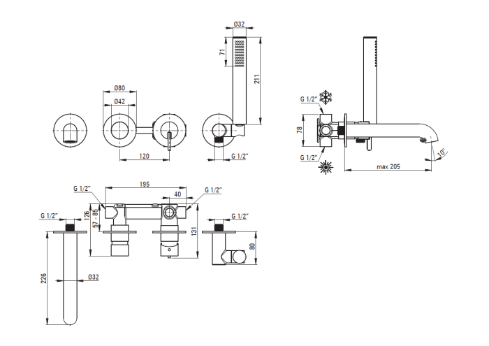 Baterie pentru cada ingropata, 4-orificii, bronz periat, Deante Silia [2]