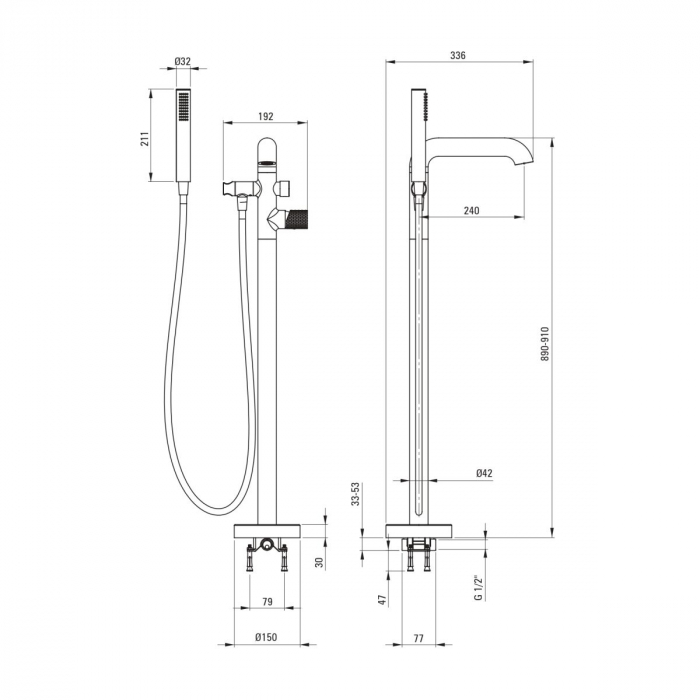 Baterie pentru cada freestanding, auriu periat, cu set de dus, Deante Silia Hexa [2]