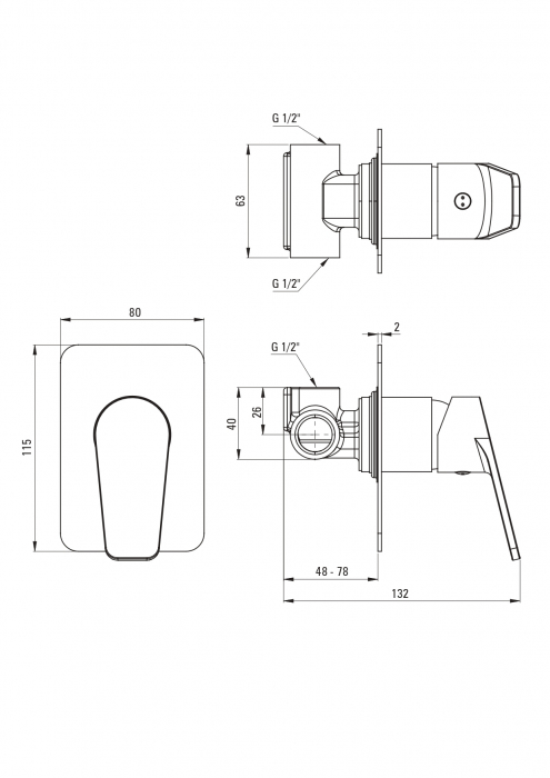 Baterie pentru dus, negru, fara comutator, pentru corp ingropat, Deante Jasmin [2]