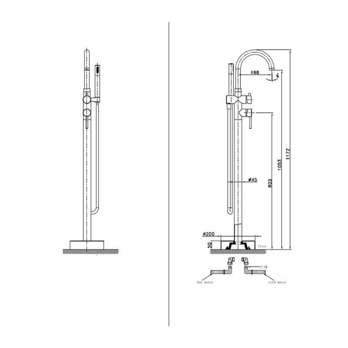 Baterie cada freestanding din alama sanitara, crom lucios, cu set dus 117,2 cm, LaVita Verdi [2]