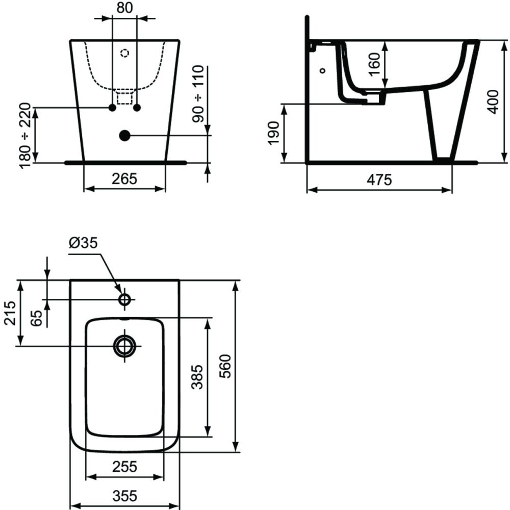 Bideu stativ Ideal Standard Blend Cube back to wall alb lucios [7]