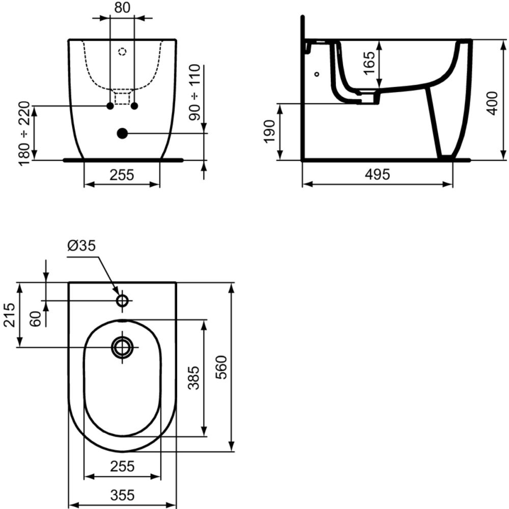 Bideu stativ Ideal Standard Blend Curve back to wall alb lucios [8]