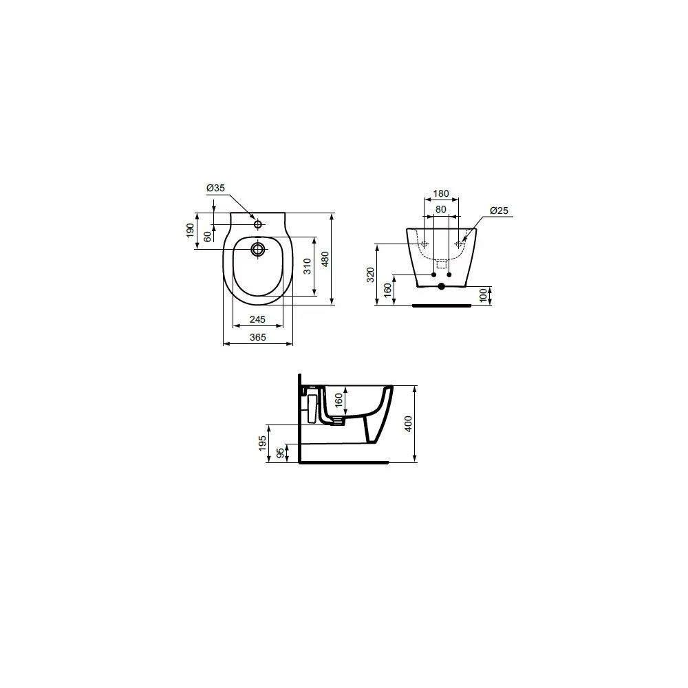 Bideu suspendat, alb, 48x36.5 cm, fixare ascunsa, Ideal Standard Connect Space [3]