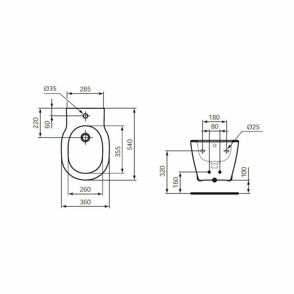 Bideu suspendat, alb, 54x36 cm, fixare ascunsa, Ideal Standard Connect Space [2]