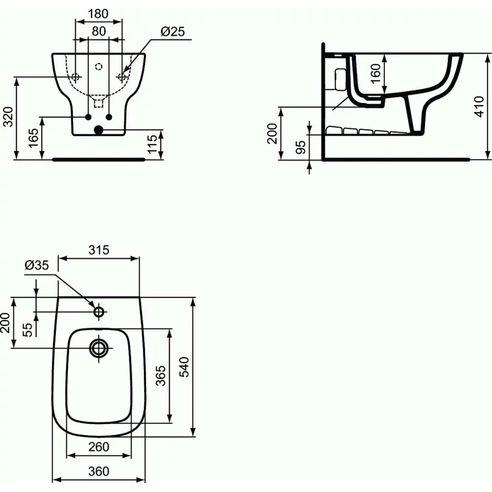 Bideu suspendat, alb, 54x36 cm, fixare ascunsa, Ideal Standard Esedra [3]