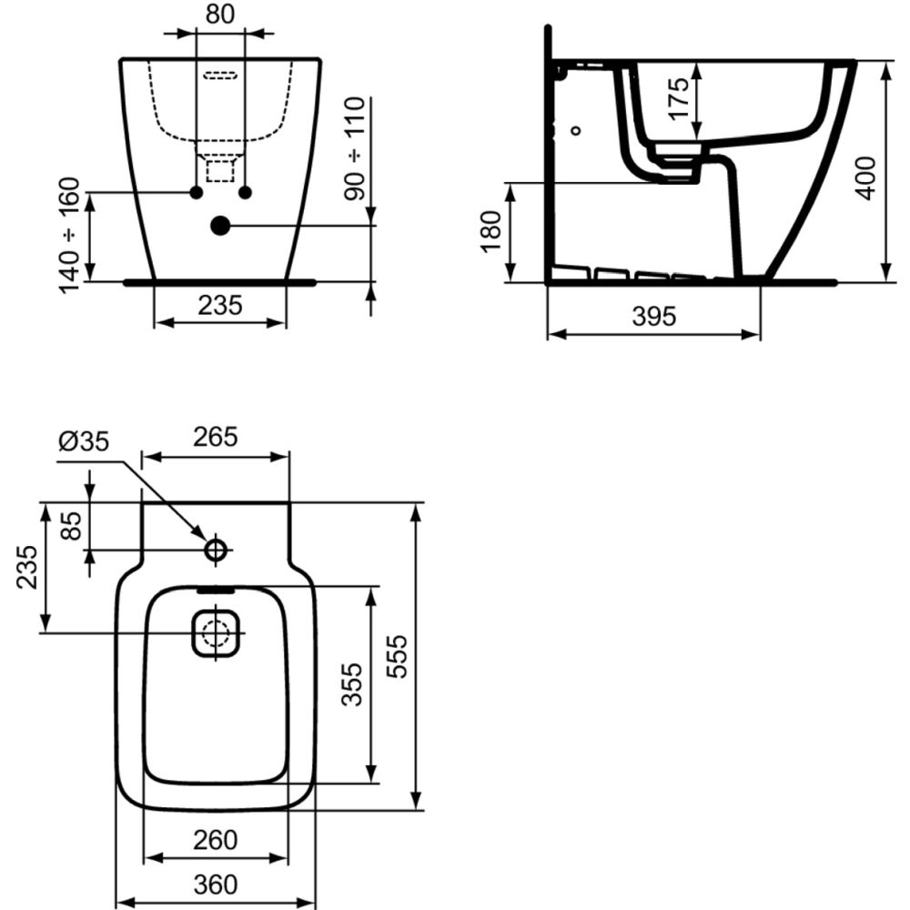 Bideu stativ Ideal Standard Strada II back to wall alb lucios [7]