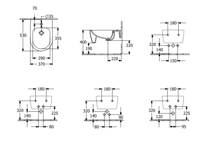 Bideu suspendat 530x370 mm, cu preaplin, negru, Villeroy & Boch Skyla [5]