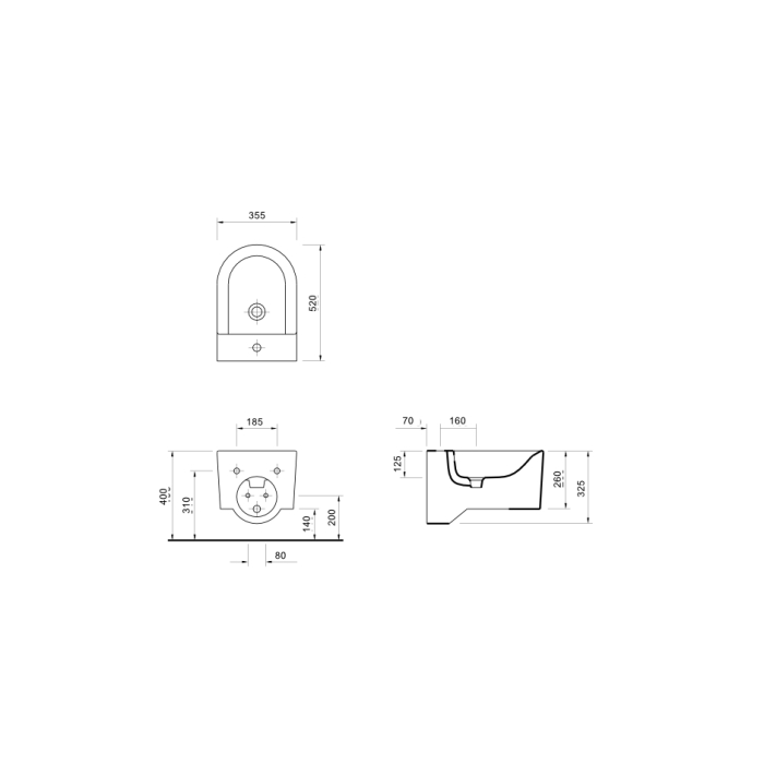 Bideu suspendat Cersanit Inverto K671-002, alb, 35.5 x 52 x 32.5 cm [3]