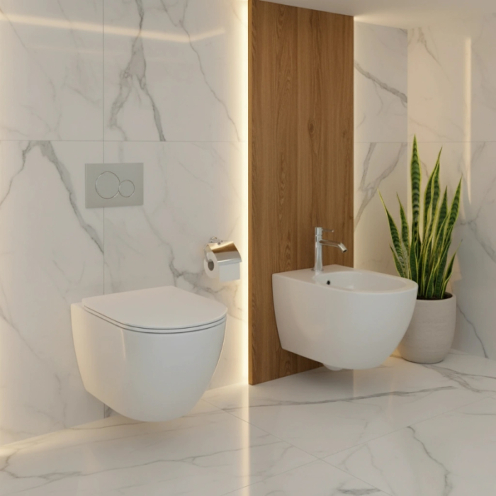 Bideu suspendat cu fixare ascunsă, alb lucios, Fluminia Ricci [2]