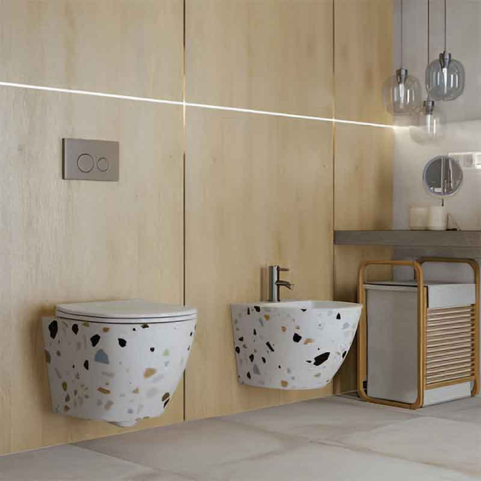 Bideu suspendat, cu fixare ascunsă, alb mozaic, Spectrum Trendi Stone [2]