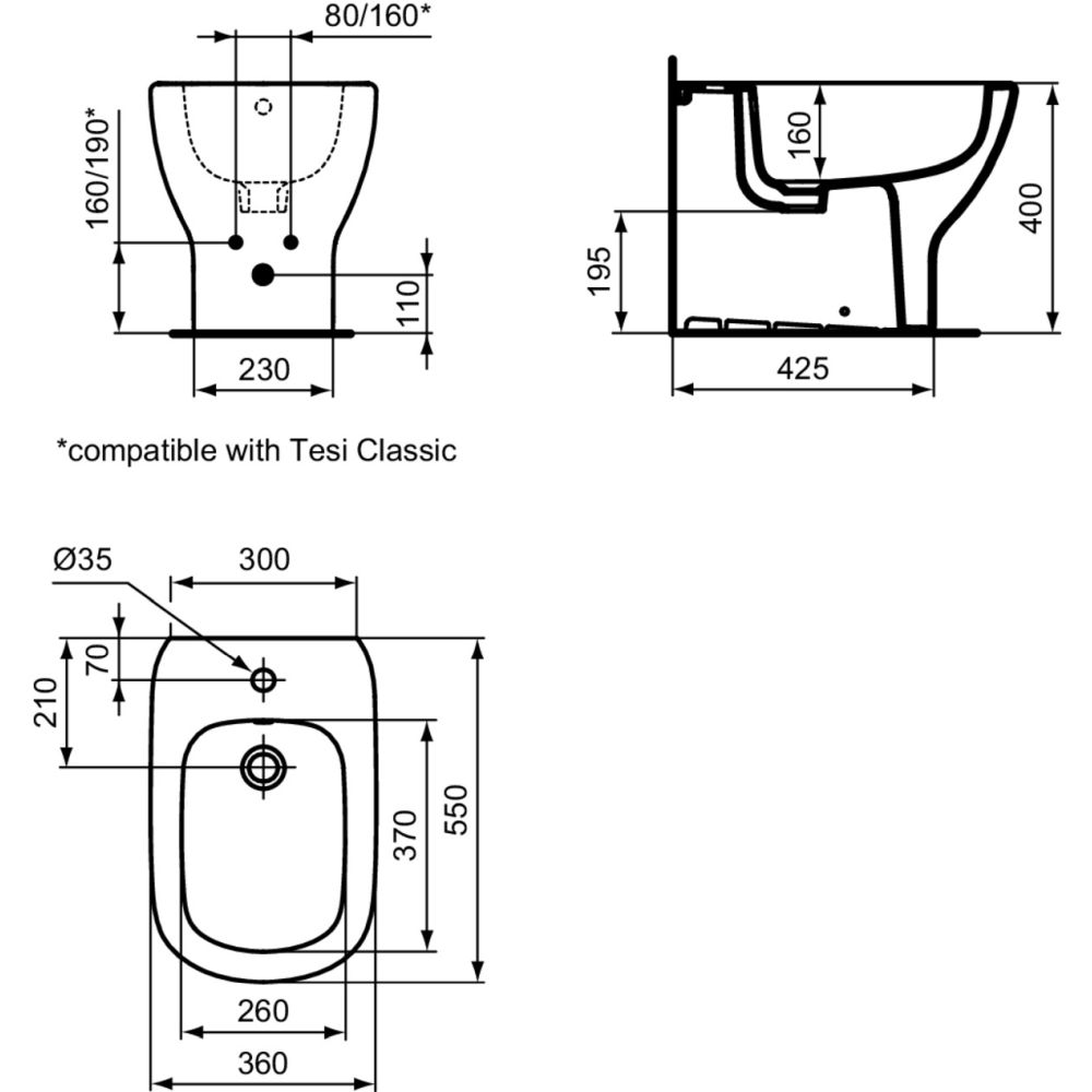 Bideu stativ Ideal Standard Tesi back to wall alb lucios [5]