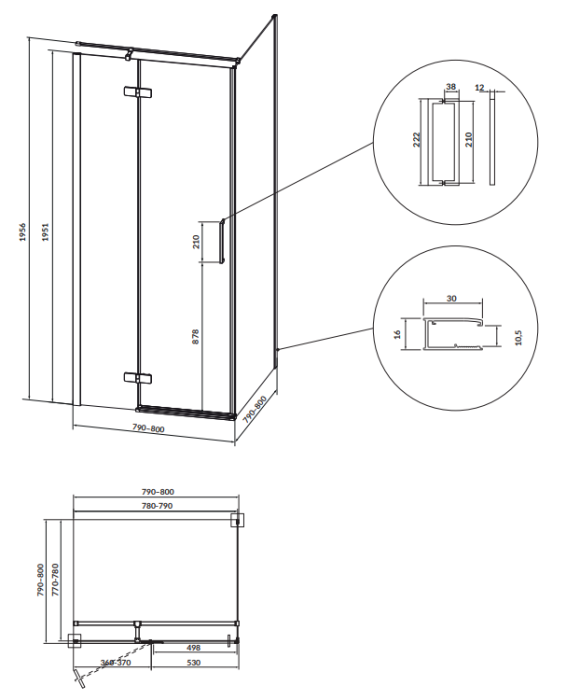Cabina de dus 80x80x195 cm, sticla securizata 6 mm, stanga, Auriu, Cersanit Jota [2]
