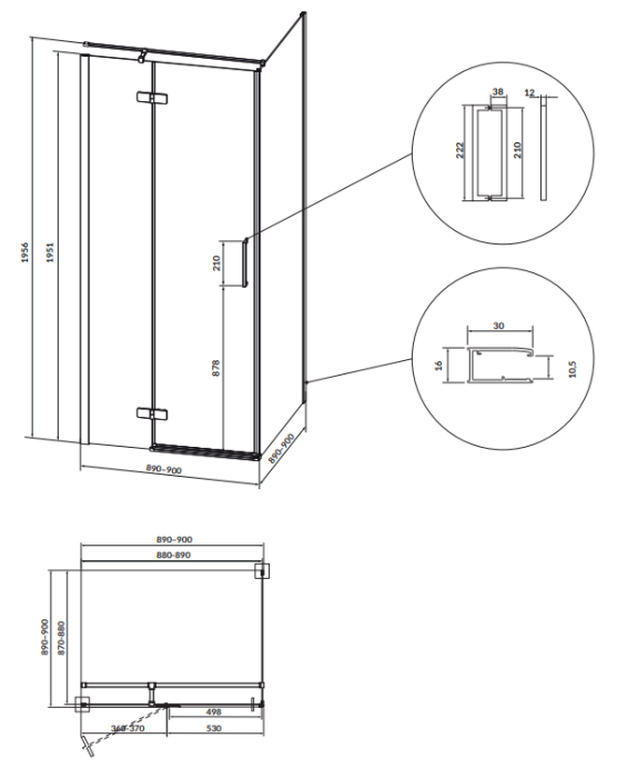 Cabina de dus 90x90x195 xm, sticla securizata 6 mm, stanga, Auriu, Cersanit Jota [2]