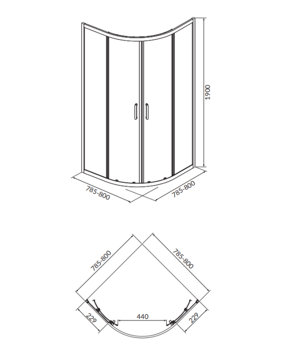 Cabina de dus semirotunda, 80x80x190 cm, sticla securizata 5 mm, crom, Cersanit Brasco [2]