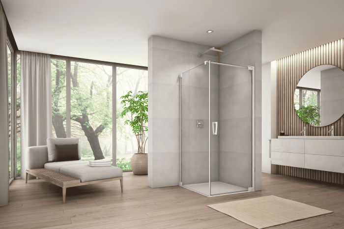 Cabina de dus 75x110 cm cu usa batanta si profil compensator, alb, instalare usa dreapta Ronal Cadura [2]
