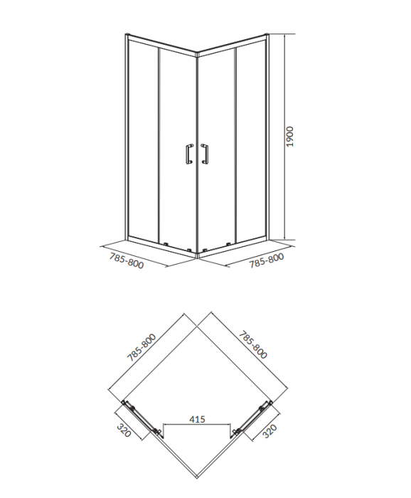 Cabina de dus 80x80x195 xm, sticla securizata 6 mm, patrata, crom, Cersanit Brasco [4]