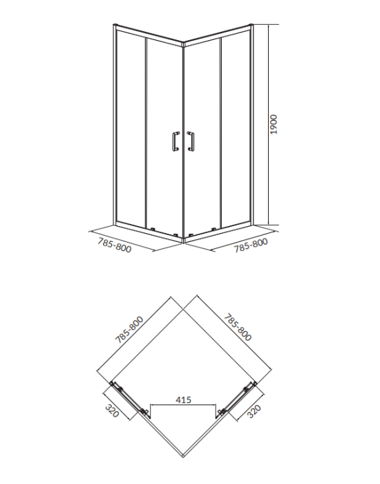 Cabina de dus 80x80x195 xm, sticla securizata 6 mm, patrata, crom, Cersanit Brasco [3]